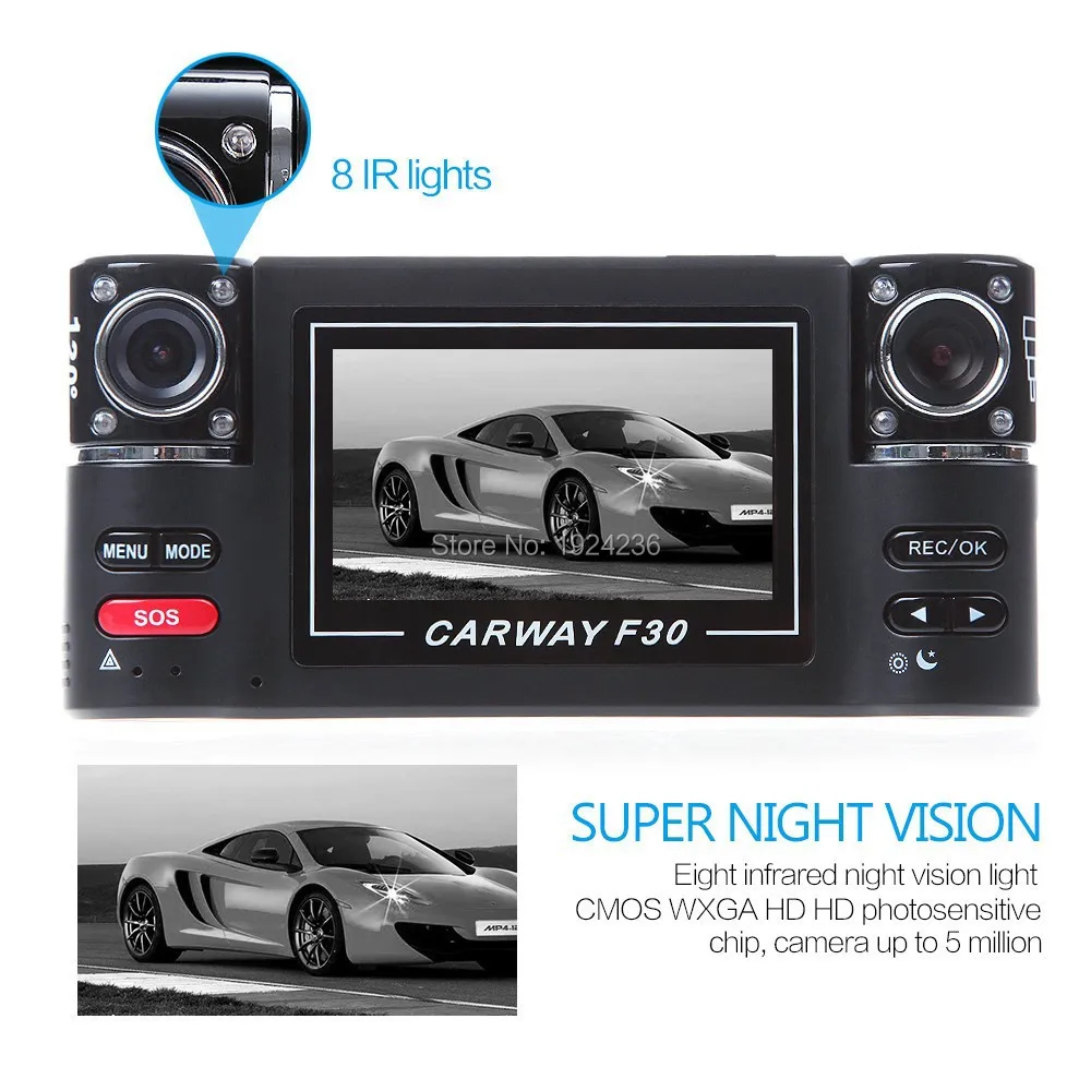 Видеорегистратор Liteon F30 с двумя камерами и функцией ночного видения 2 7 дюйма |