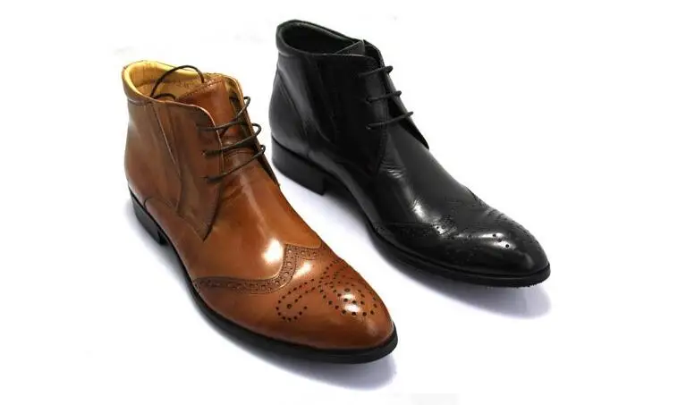 Lace-Up Men's Oxfords Male High Top Shoes Casual Carved Mocassin Homme Genuine Leather Pointed Toes Ankle Boots Dress | Обувь