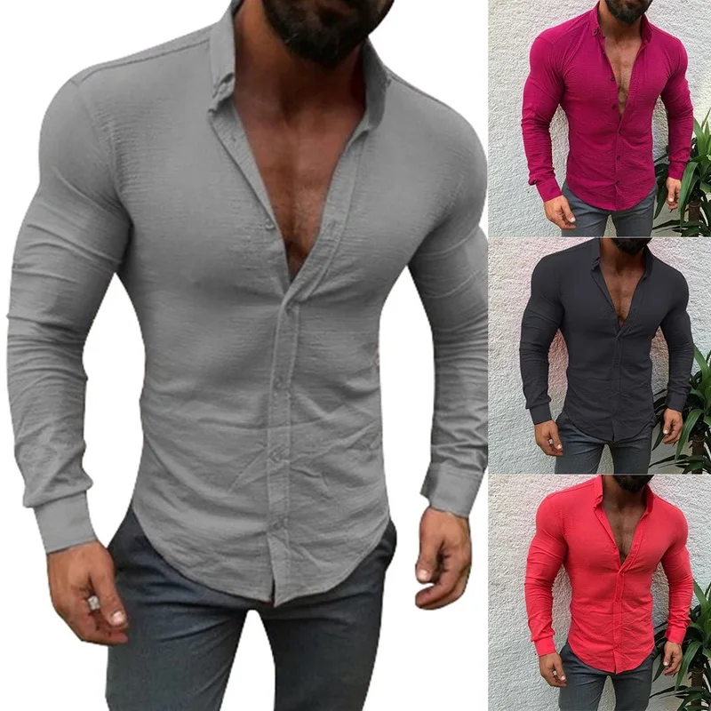 LASPERAL Весенняя Мужская рубашка Повседневная с длинным рукавом Тонкая мужская