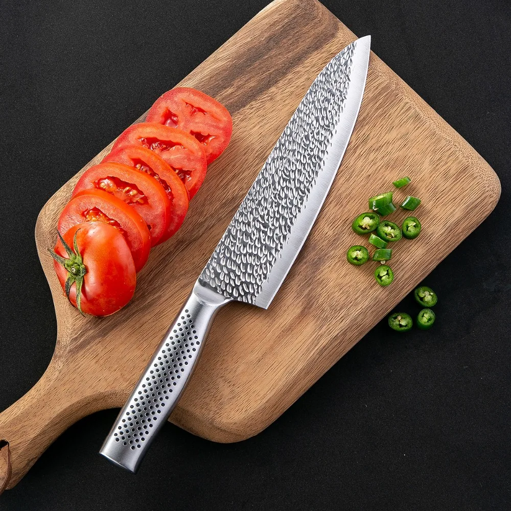 Кухонные ножи шеф-повара ножи 8 дюймов японский Высокоуглеродистый шлифовальный лазерный узор овощной нож сантоку
