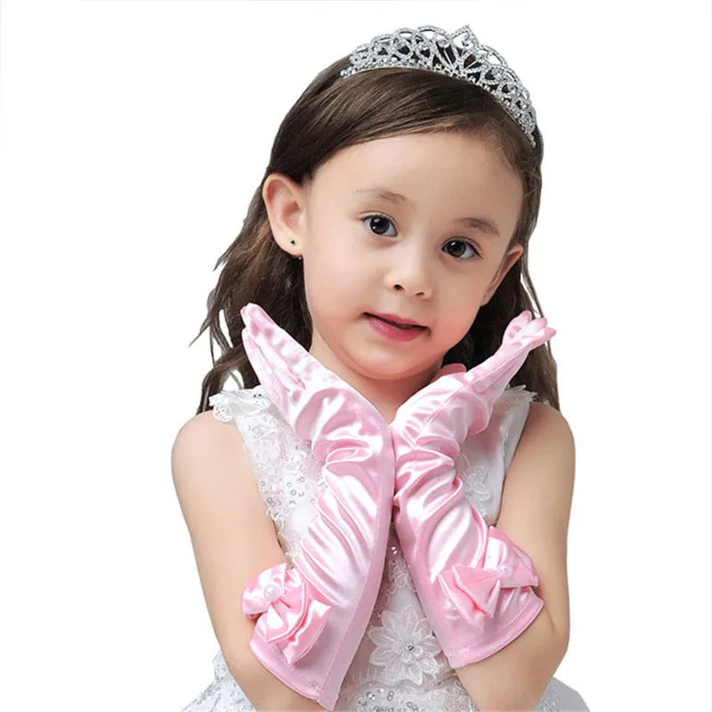 Длинные перчатки солнцезащитные атласные детские для девочек вечерние