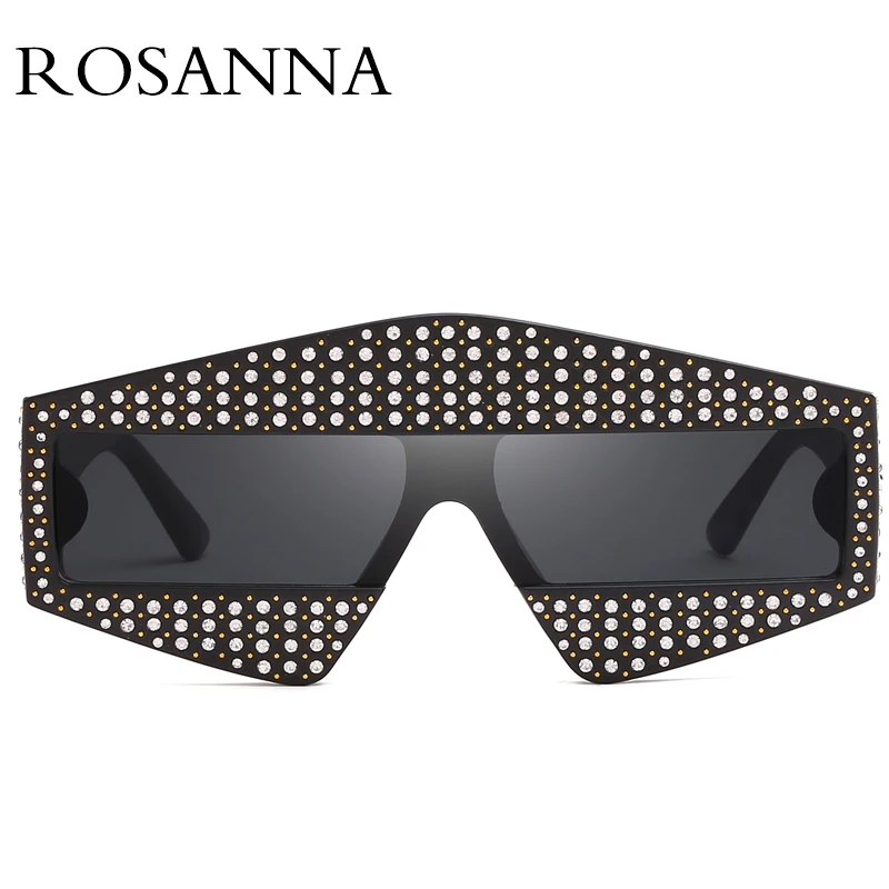 ROSANNA, роскошные брендовые негабаритные солнцезащитные очки, квадратные солнцезащитные очки с бриллиантами для женщин, Ретро стиль, мужская большая оправа, блестящие стразы, оттенки