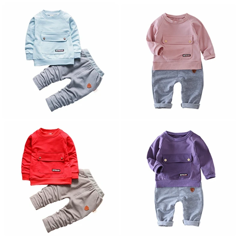 

Baby Boy Clothes Kids Long Sleeve Solid Soft Cotton Shirts+Striped Trousers Casual Outfits Children Boy Clothes Set
