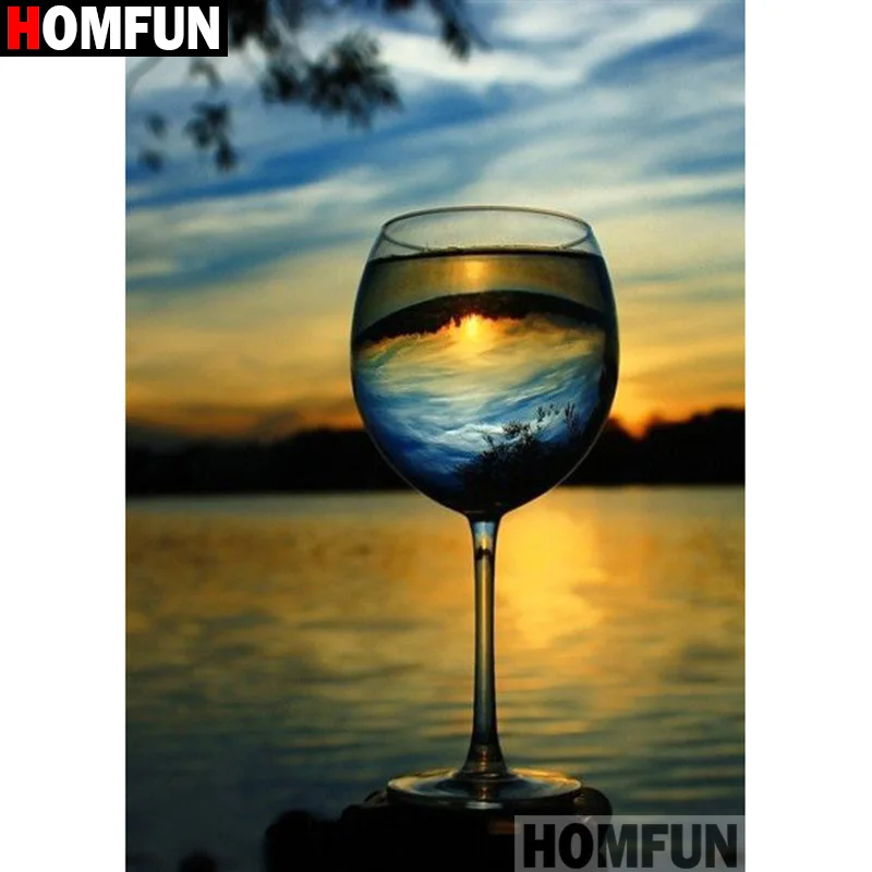 

Набор для алмазной вышивки HOMFUN A17532, картина квадратной/круглой формы с рисунком «закат на чашке», 3D вышивка крестиком, домашний декор, подар...