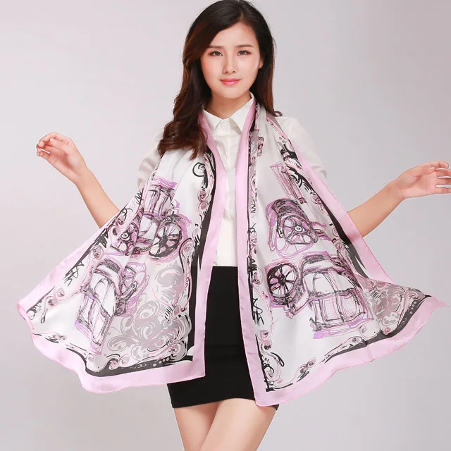 2018 new Women Winter Long Scarf Shawl Spring Autumn Female Blue Silk Scarves Printed Summer 100% Mulberry Beach Cover-ups | Аксессуары