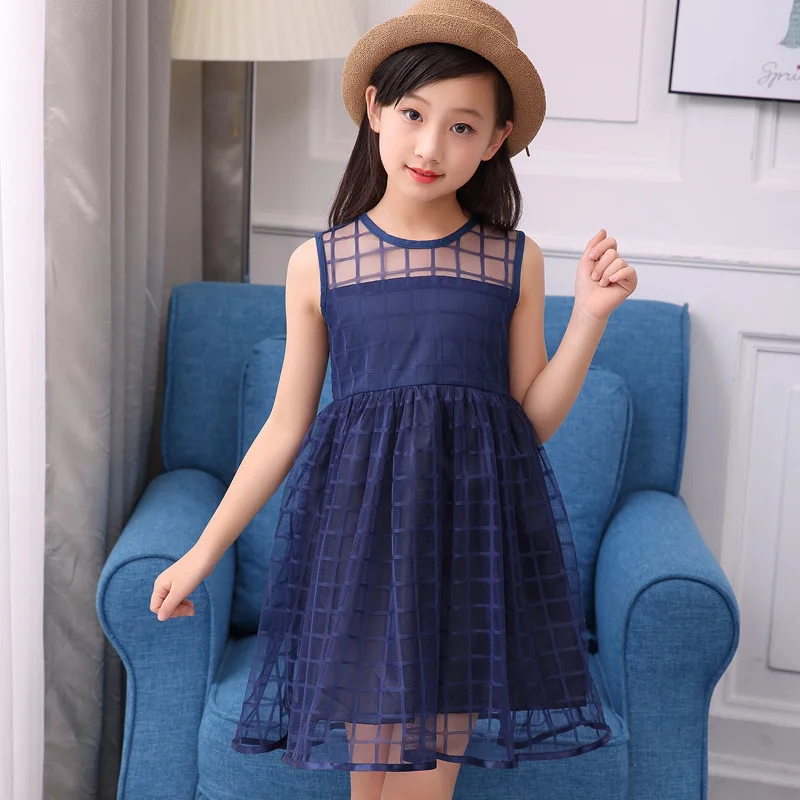 2018 новые летние платья для девочек элегантный плед Сетчатое платье Дети больших
