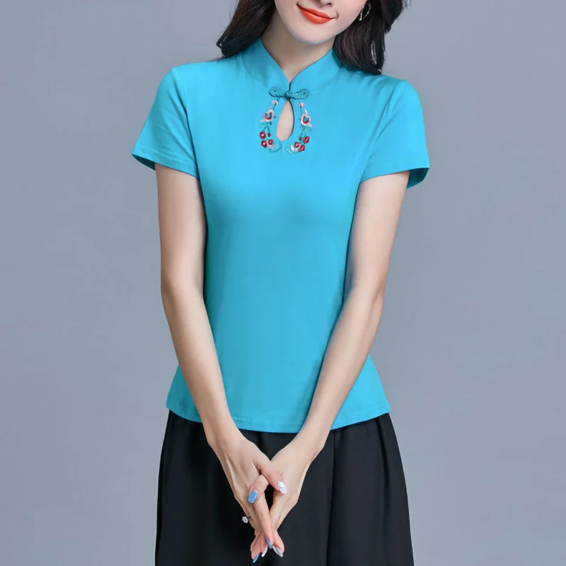 Летние топы простая Этническая футболка с вышивкой винтажные футболки