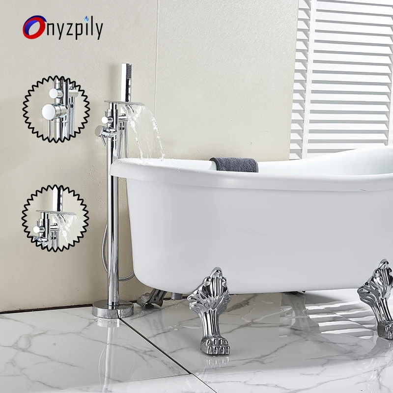 Onyzpily Bath Tub Sink Faucet Floor Mounted Waterfall Bathtub Mixers Free Standing Hot and Cold Shower Set Handheld shower | Обустройство