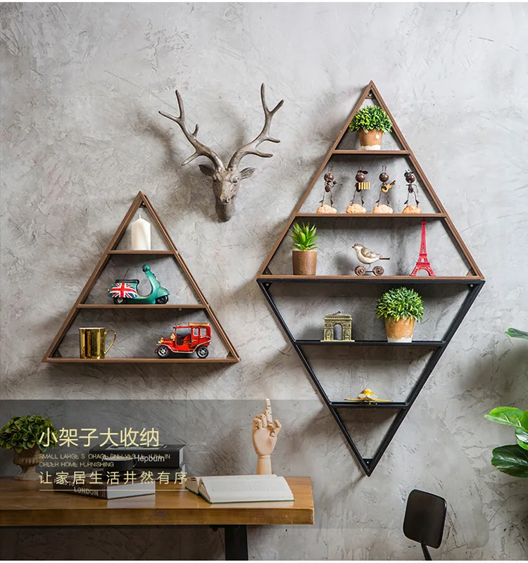 Креативный металлический промышленный треугольный настенный стеллаж кофейня, чайный магазин, настенный держатель для хранения орнамента