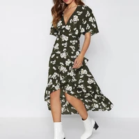 summer chiffon long dresses women office floral printed vintage 2019 summer casual sexy v neck ruffles sashes maxi dress female
