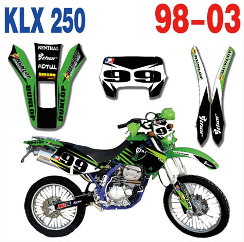 Подгонянная команда графика и фоны наклейки наборы подходят для Kawasaki KLX250 KLX 250 1998
