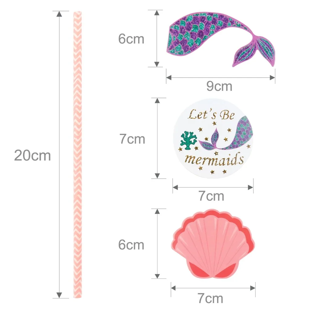 

QIFU 36pcs Little Mermaid Party Supplies Favors Paper Drinking Straws Pretty Mermaids Straw Girl Boy Birthday Party Paper Straws