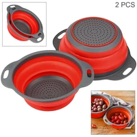 2pcsset telescopic foldable silicone round strainers vegetable fruit basket collapsible colander set for home fruit cleaning