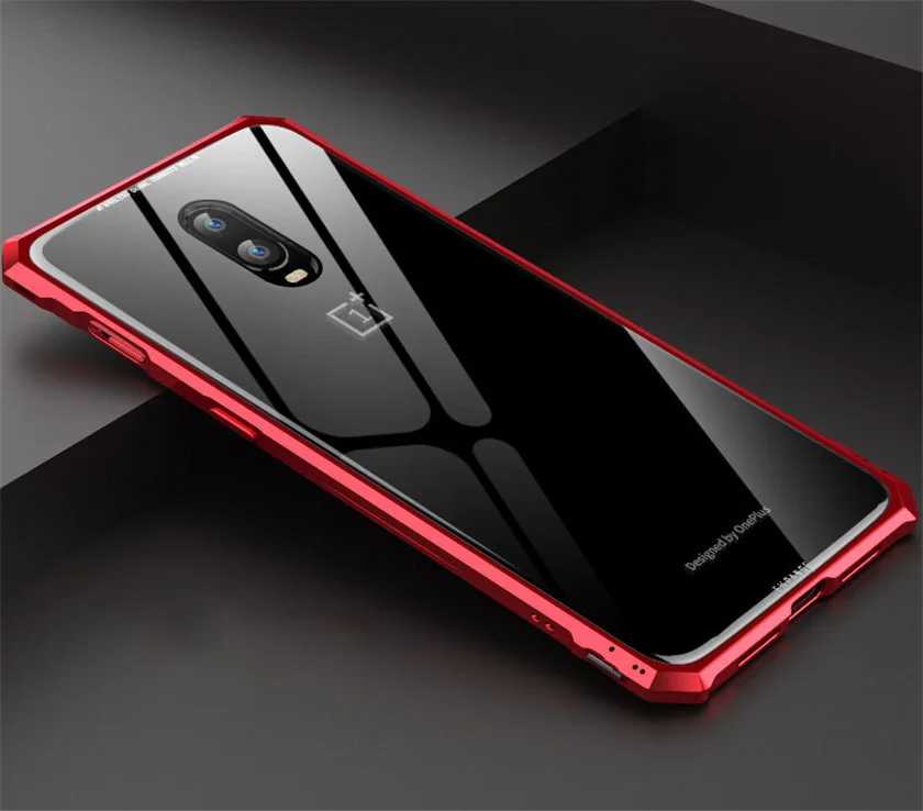 Чехол для Oneplus 6 t One Plus 6 t, Роскошный металлический бампер, прозрачная задняя крышка из закаленного стекла для Oneplus 6T 1+ 6 t Capa - Цвет: red