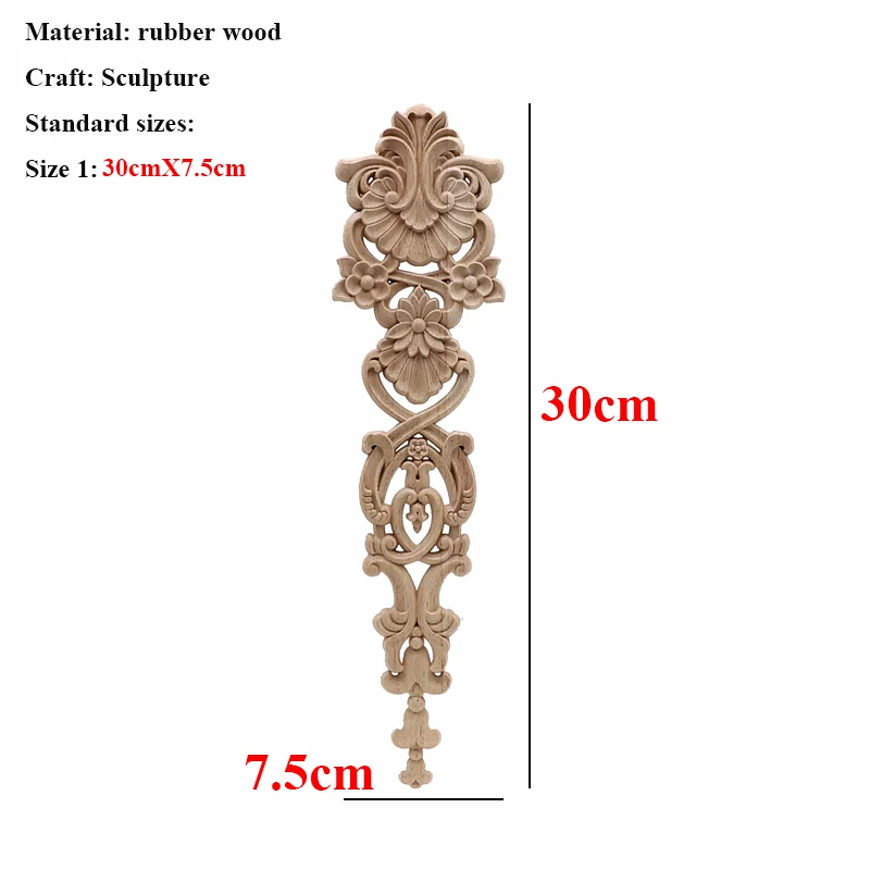 30cmX7.5cm Неокрашенная древесина, дуб, резная волнистая Цветочная наклейка, угловая аппликация для декора мебели для дома, декоративная деревянная резная длинная аппликация - Цвет: 30cmX7.5cm
