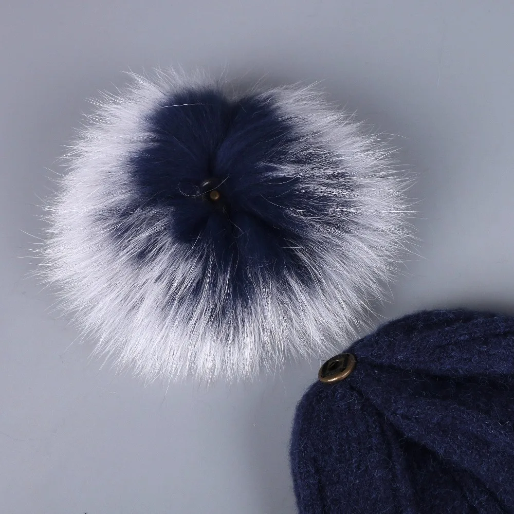 

women cashmere wool winter hat real animal fox mink fur pompom beauty brand winter hats beanies