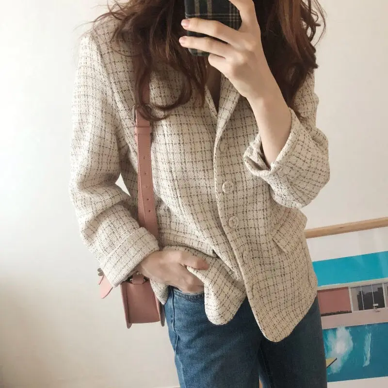 HziriP корейский 2019 Для женщин пиджаки Однобортный Демисезонный Униформа с длинным