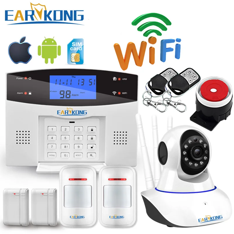 Wi-Fi GSM домашняя охранная сигнализация 433 МГц детектор сигнализации поддержка телефонной линии PSTN и sim-карты голосовой домофон Wi-Fi приложение реле