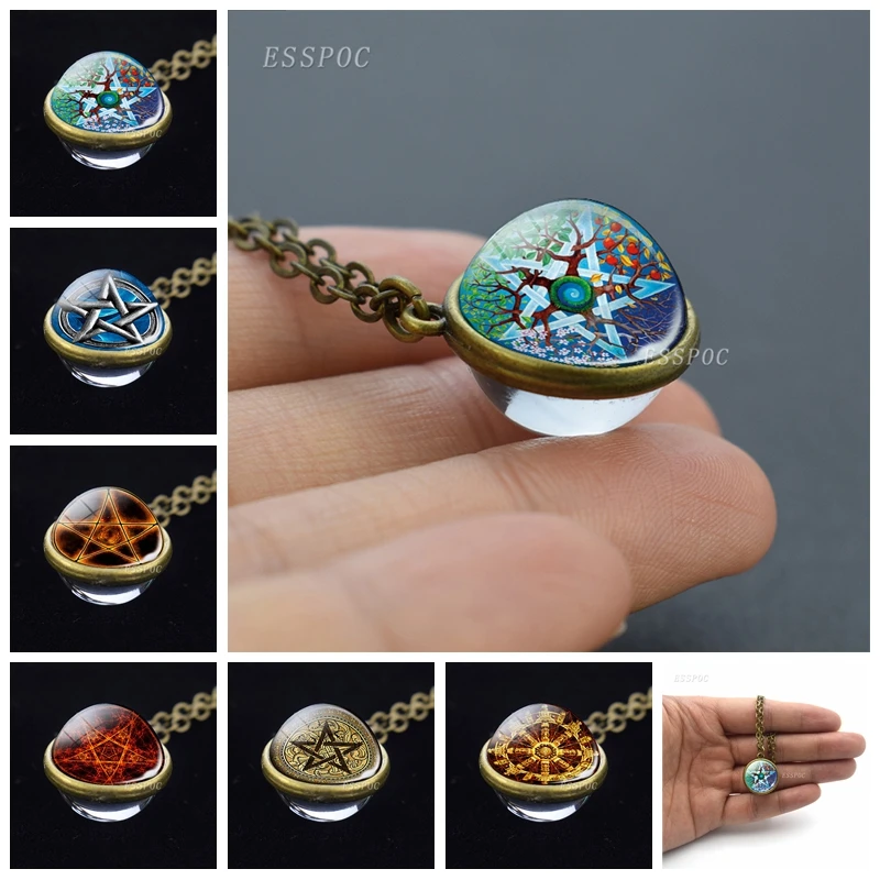 Новинка 2019 дизайнерское ожерелье с пентаграммой оккультная пентаграмма стеклянный кабошон двойная сторона
