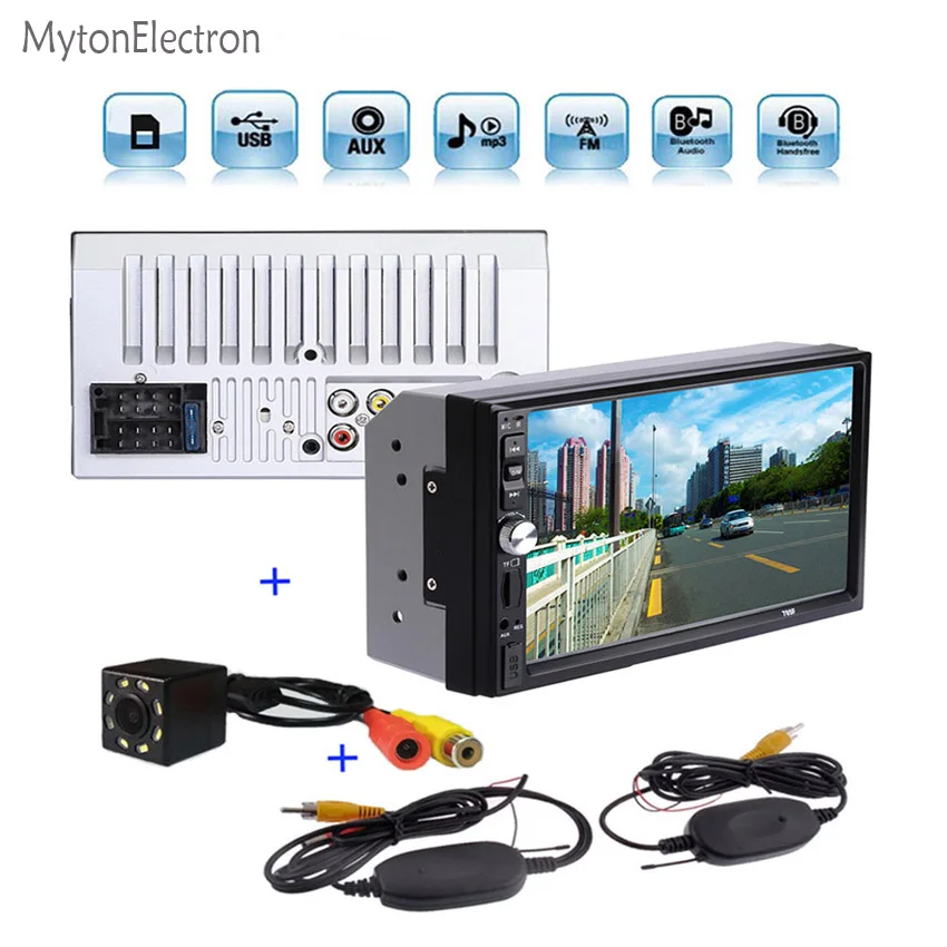 8 светодиодный Беспроводной автомобиля камера заднего хода + 2 DIN Bluetooth аудио 7 &quotHD