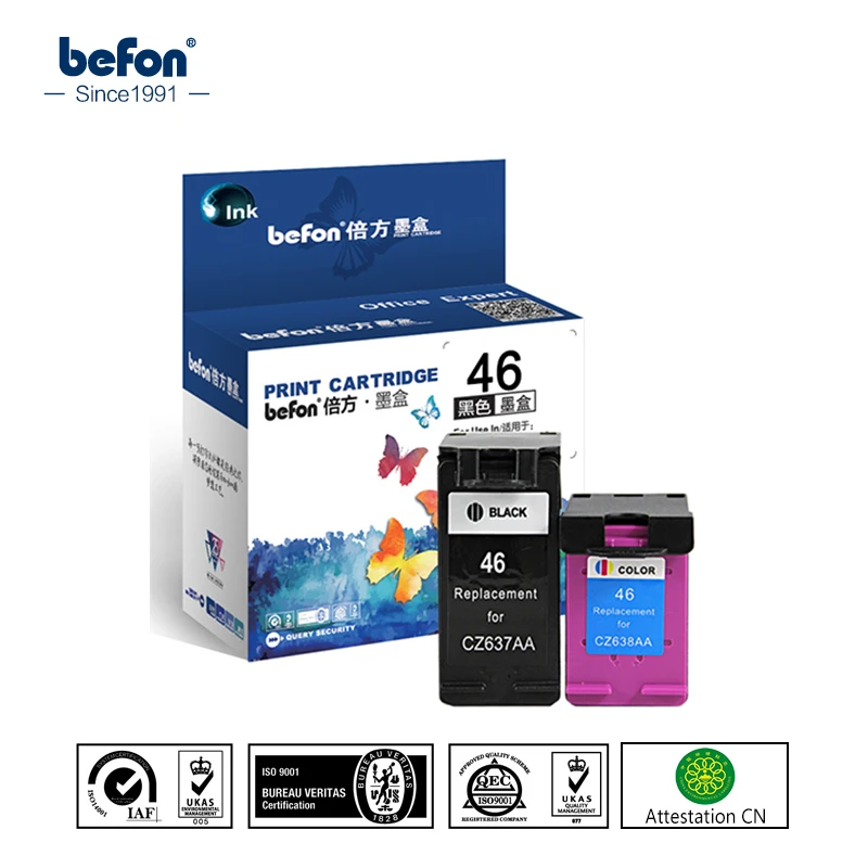 

befon Re-manufactured 46 XL Cartridge set Replacement for HP 46 HP46 Ink Cartridge for Deskjet 2020 2520hc color Inkjet printer