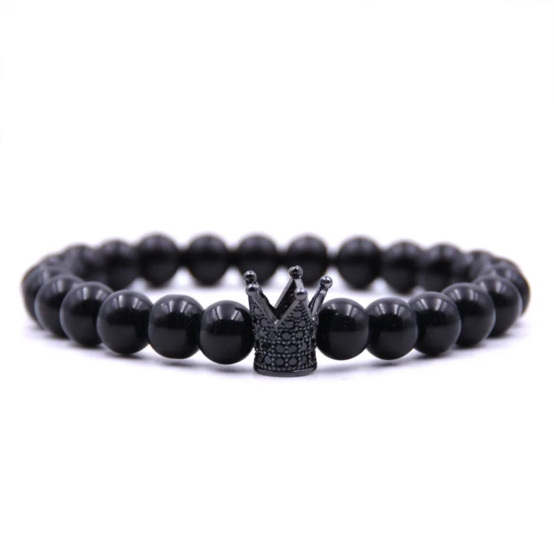 B325-1Black TANGYIN очаровательный браслет из бисера Золотая Корона черный скраб бусины из натурального камня ручной регулируемый браслет Мужская и женская лучшая бижутерия подарок - Окраска металла: B325-1Black