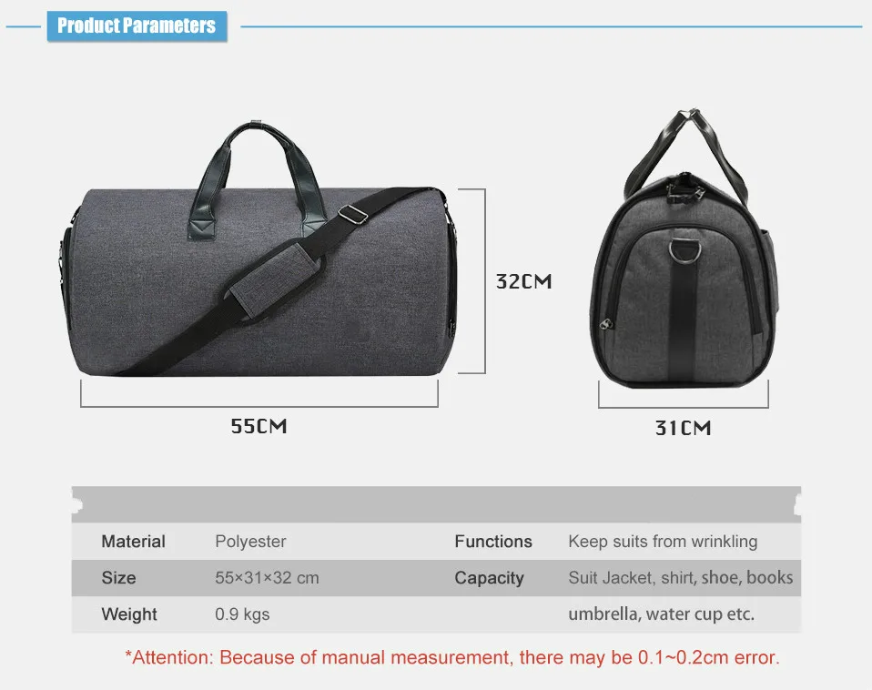 Sportiva Da Viaggio Carry on Attaccatura Valigia Abbigliamento Sacchetto di Affari New con Cinghia di Spalla Borsa ML-103
