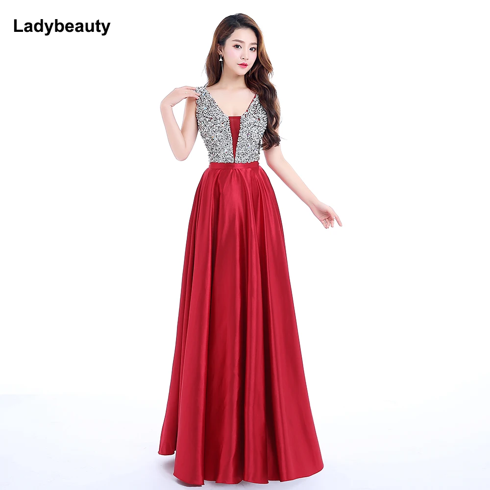 Ladybeauty новое длинное вечернее платье с v образным вырезом Бисероплетение лиф