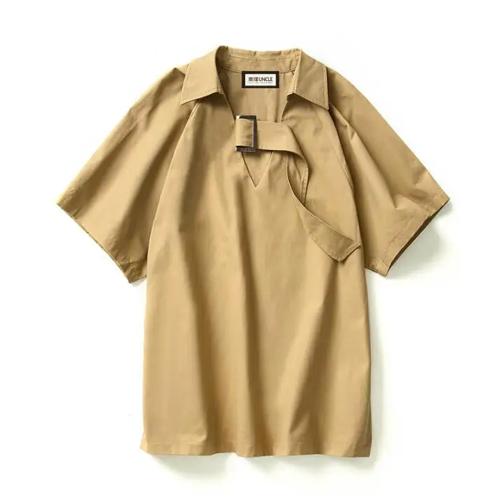 Мужская свободная рубашка с лентой Повседневная коротким рукавом в Корейском