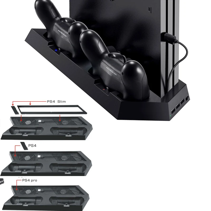 

Обновленное вертикальное зарядное устройство с подставкой для PS4 / PS4 Pro / PS4 Slim, зарядная станция для двух контроллеров с охлаждающим вентиля...
