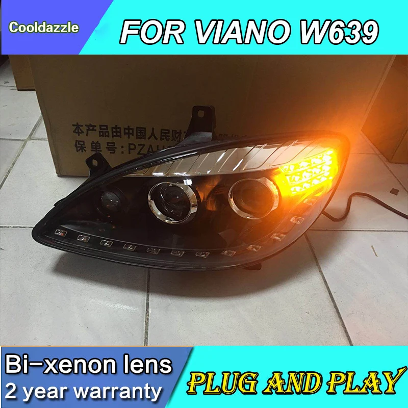 Автомобильный Стильный чехол для Mercedes-Benz Viano W639 2004-2010 светодиодный фары светодиодный налобный фонарь Биксеноновая линза проектора W639 передняя лампа