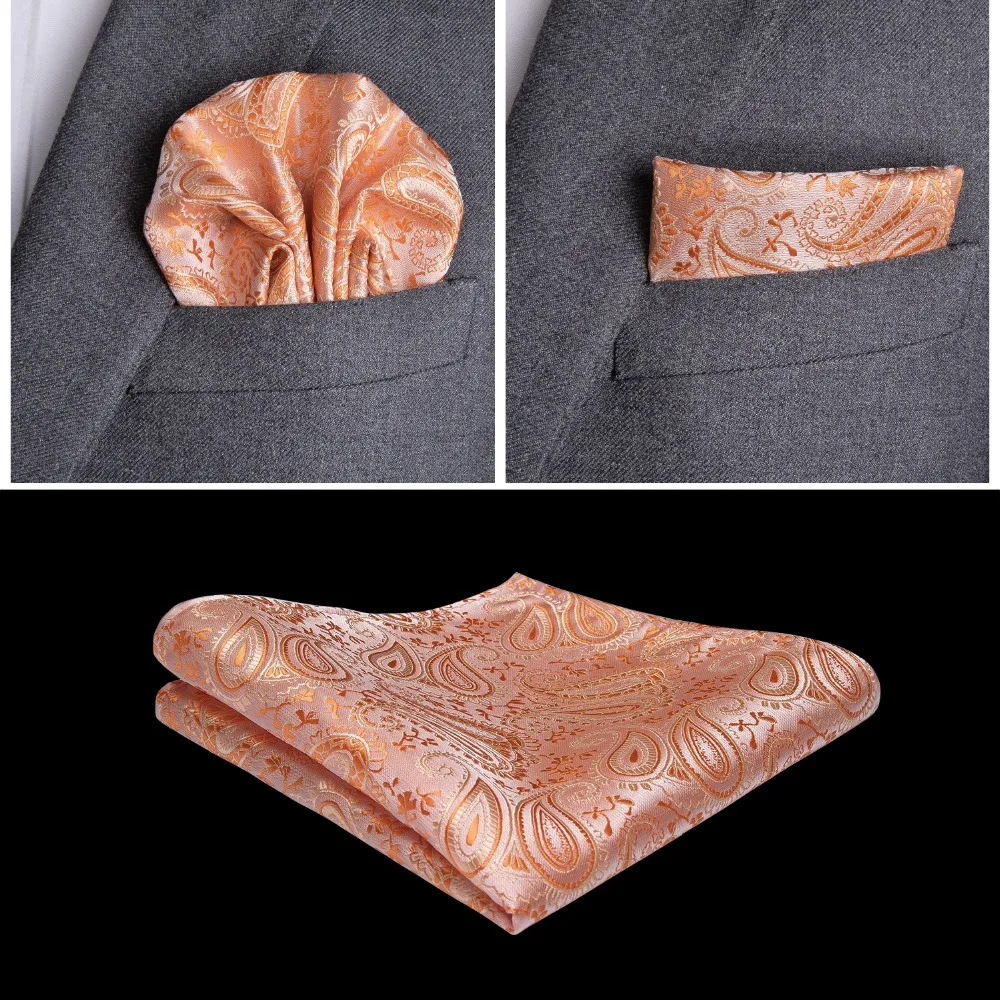 DiBanGu оранжевый Пейсли модные свадебные мужские шелк жилет Галстуки Hanky запонки набор галстуков для костюма смокинг MJTZ-108