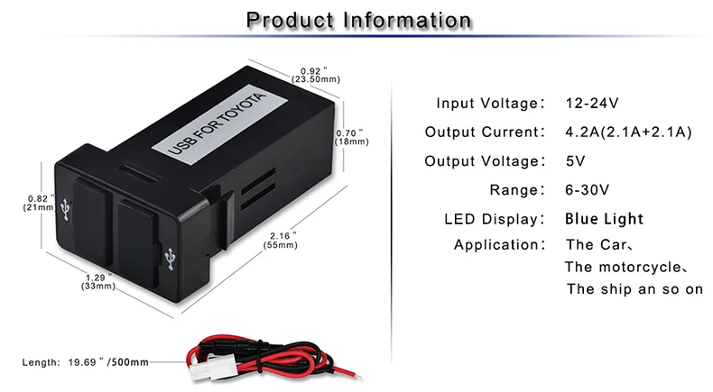 Двойное USB Автомобильное зарядное устройство водонепроницаемый USB2.1A адаптер питания розетка для TOYOTA 2 порта зарядное гнездо приборной панели автомобиля для Ipad samsung