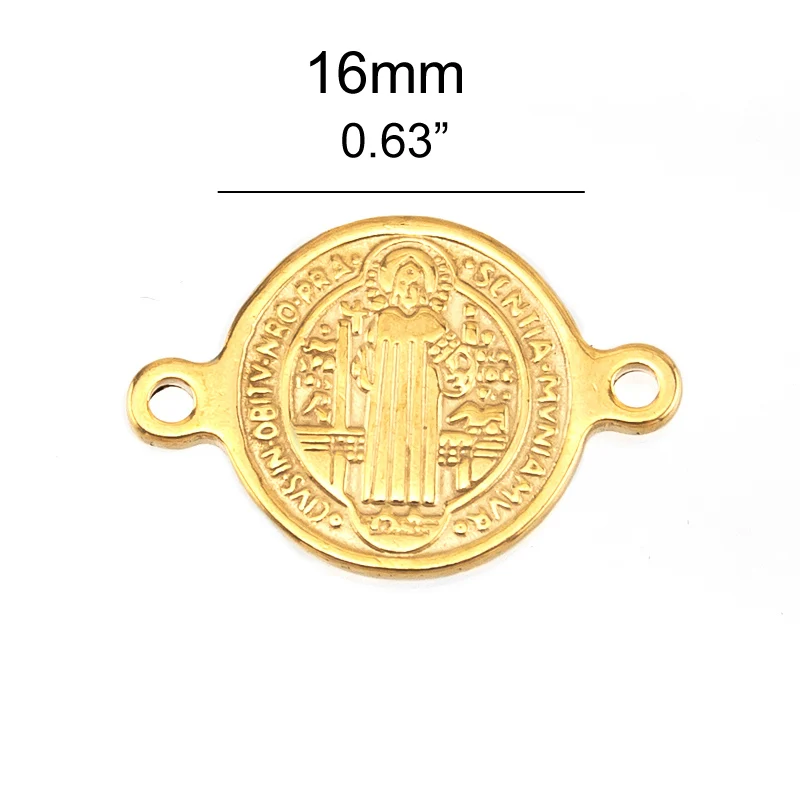 16mm 2 Loop gold Risul Сан-Бенито отец маленькие подвески в орден Святого Бенедикта бирок нержавеющей стали круглый 1/2/3 подвески-Петли 10 шт - Окраска металла: 16mm 2 Loop gold