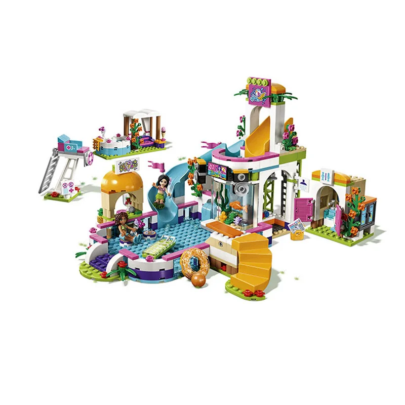 Совместимость Legoe giftse 10611 593 шт. + друзья девушки Heartlake бассейн строительные блоки