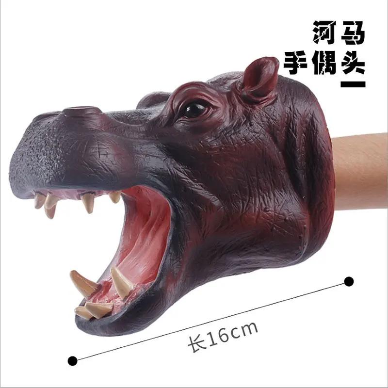 hippo Реалистичные фигурки динозавров ручные кукольные перчатки виниловые мягкие резиновые животные Акула корова действие голова палец динозавр модель игрушки - Цвет: hippo