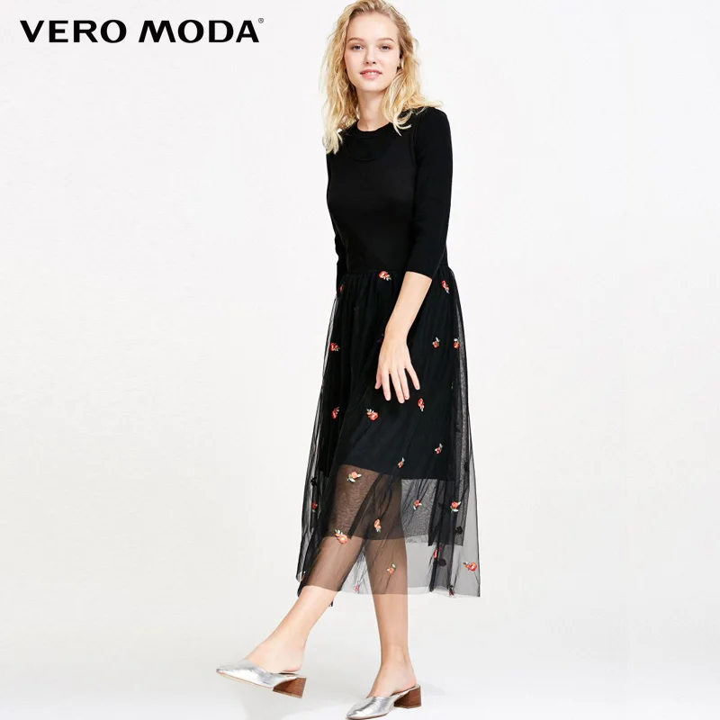 Vero Moda 2019 Новая мода o-образным вырезом Высокая талия средней длины Вышивка