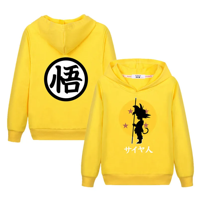Супер мультфильм Dragon Ball толстовка с капюшоном для мальчиков и девочек Гоку шаблон свитер Новые повседневные детские топы хлопок осенняя одежда Детский свитер - Цвет: yellow1