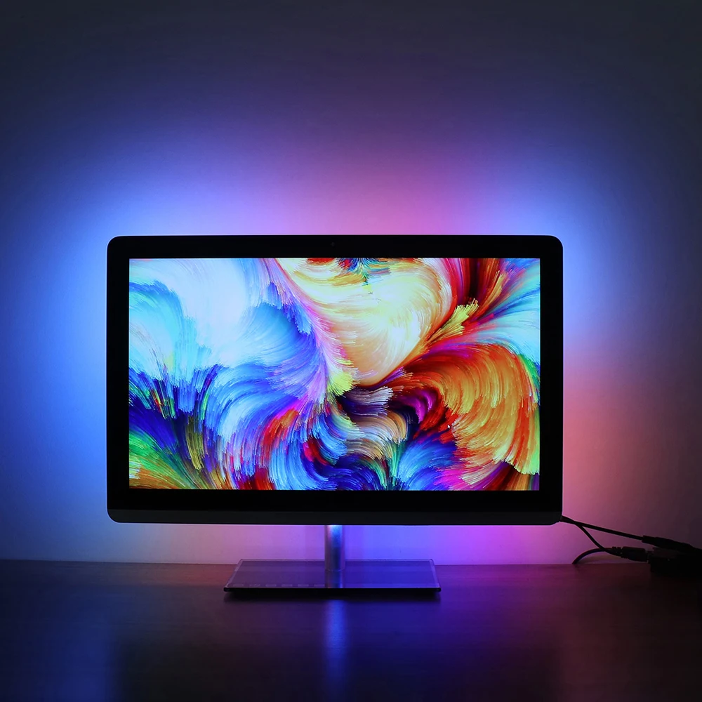 Светодиодный светильник для ТВ с подсветкой RGB, Светодиодная лента, разноцветный ТВ-светильник для настроения, окружающий светильник ing Лента набор для ПК HD tv Monitor