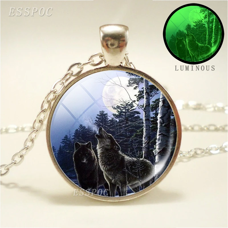 Светящиеся ожерелья Full Moon and Wolf модные стеклянные купольные крутые мужские и