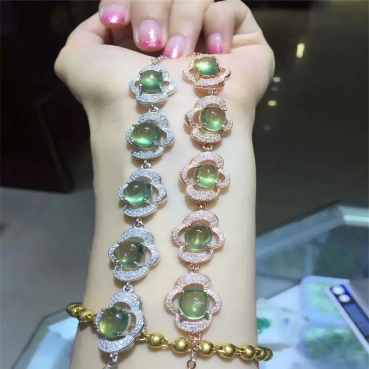 

KJJEAXCMY fine jewelry S925 Pure silver inlay natural grape stone four-leaf clover female style bracelet inlay jewelry