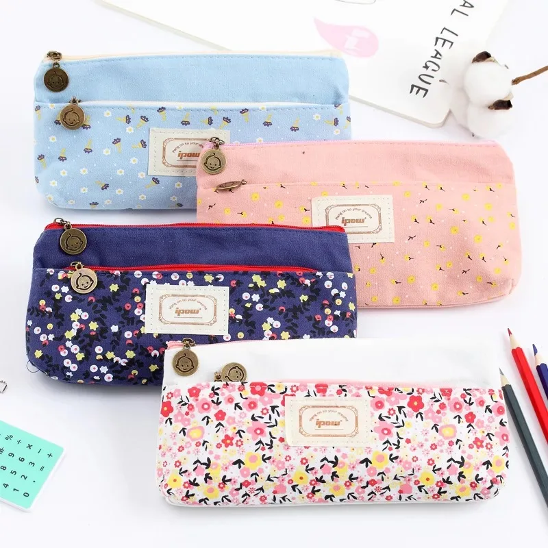 1 шт. 2017 школьная сумка для карандашей двойная молния холст пенал чистая и свежая