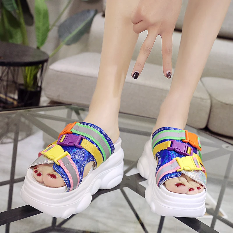 Rimocy/женские модные летние шлепанцы с лазером коллекция 2019 года обувь на высокой