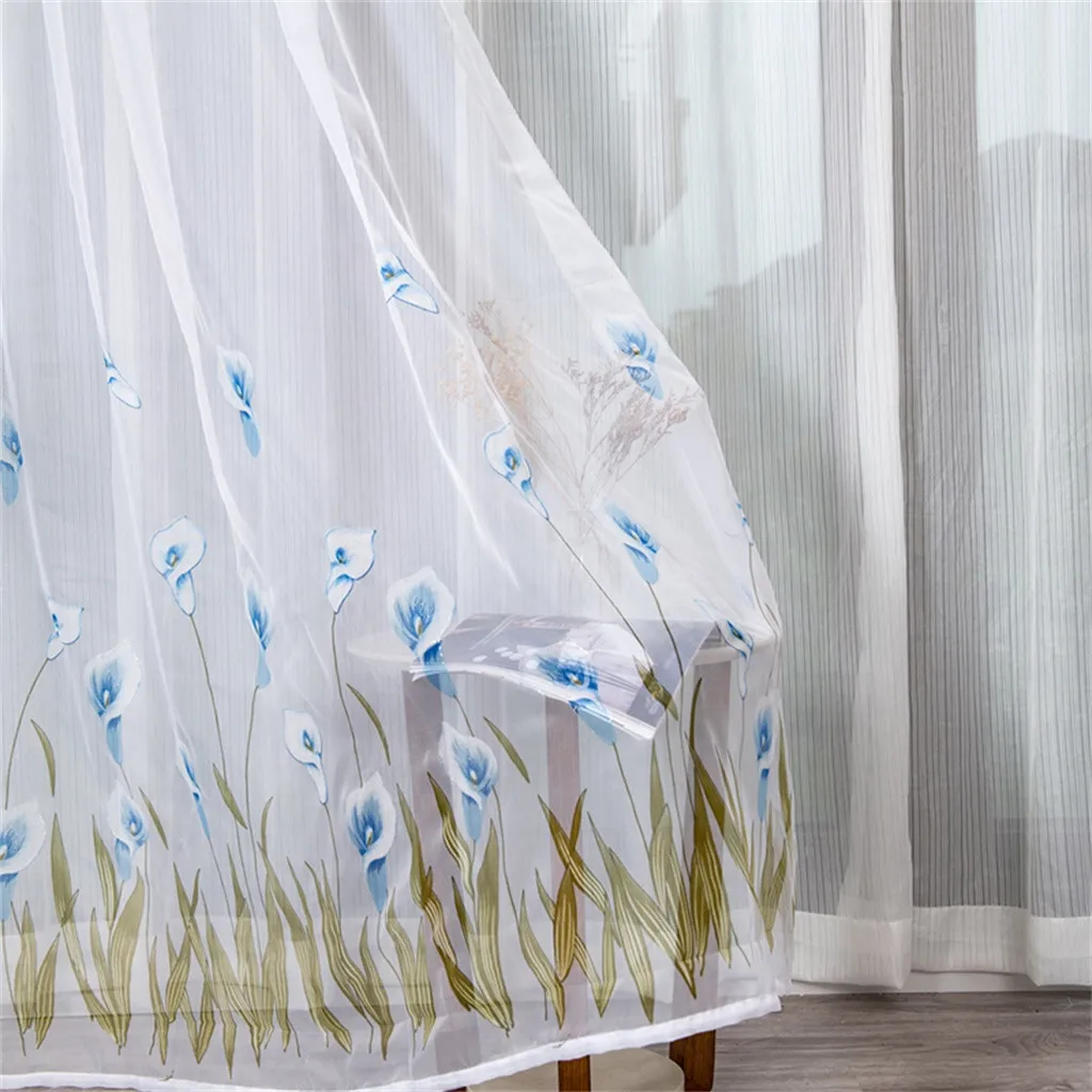 200x150cm Curtains For Living Room Daffodil Flower Print Tulle Curtain Handle Tulle Coveted 1 FabricWindow Decoration 67