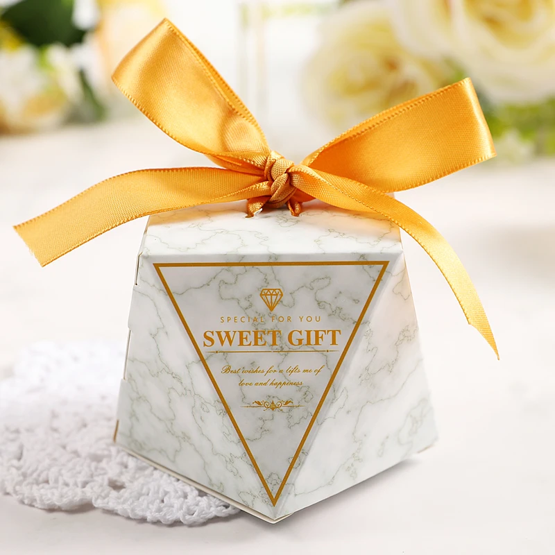 30 pcs/lot Diamond Shape Candy Box Wedding Favor Baby Shower Gift Package Bag Marbling Paper Chocolate Storage Organizer | Дом и сад