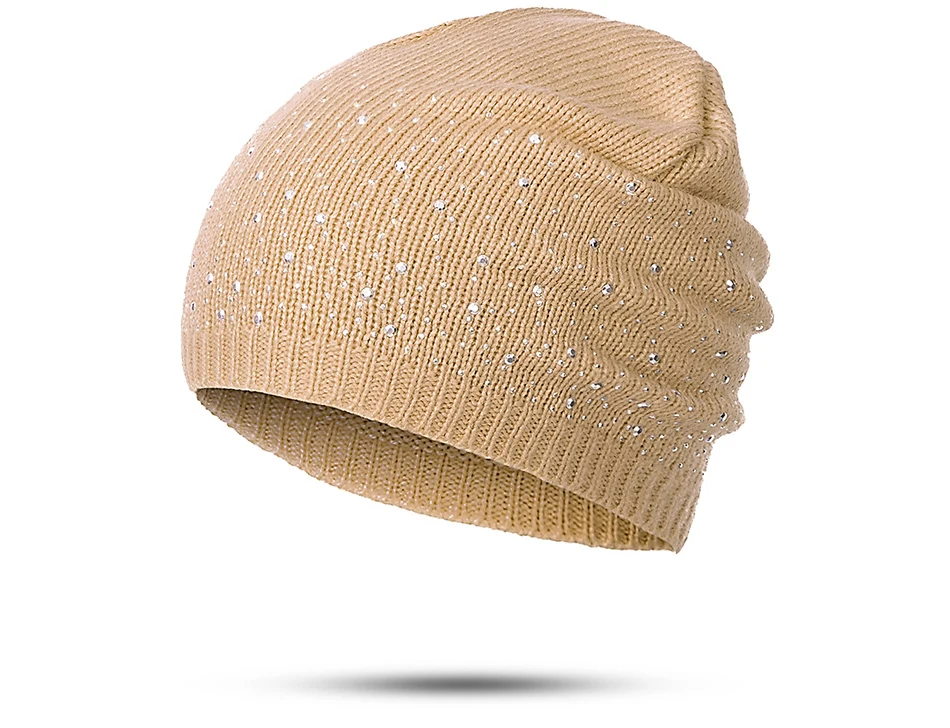 CANCHANGE новая зимняя шапка Для женщин Мягкий Вязание головные уборы Skullies Beanies однотонные теплые CottonFemale модные стразы Кепки Шапка-бини