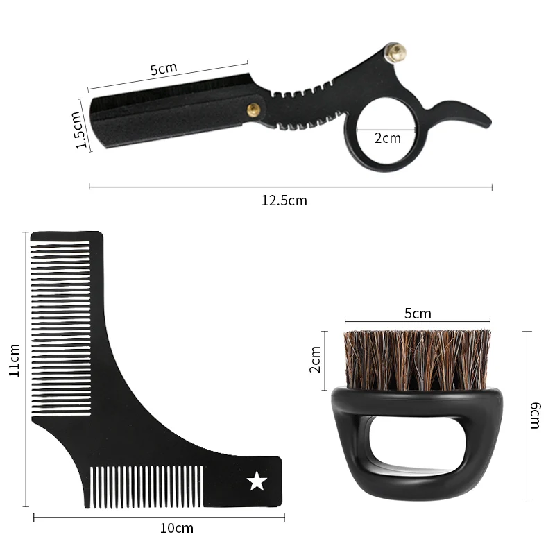 

CestoMen Men Grooming Straight Edge Razor Face Hair Template Double Sided Shaping Comb Bristle Brush Beard Shaving Kit Tools Set