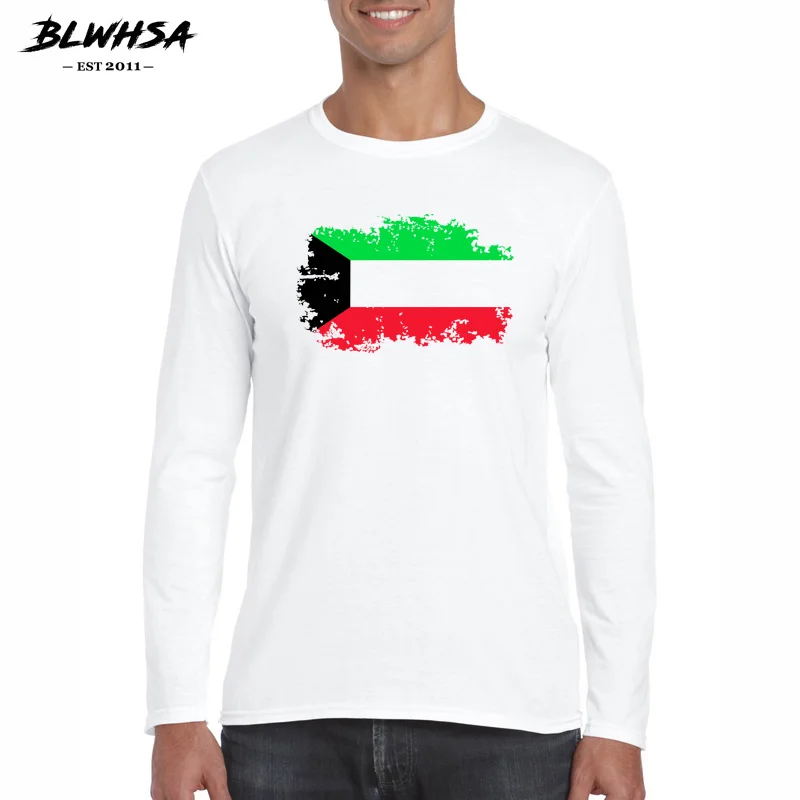 

BLWHSA Kuwait Nostalgic National Flag T Shirt Men Kuwait Fans Cheer T-shirts Long Sleeve Casual Men Clothing