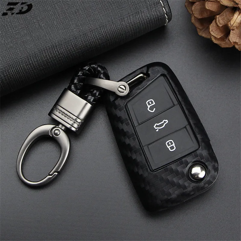 Силиконовый чехол для ключа из углеродного волокна VW Polo Golf 7 Tiguan Skoda Octavia Kodiaq Karoq SEAT
