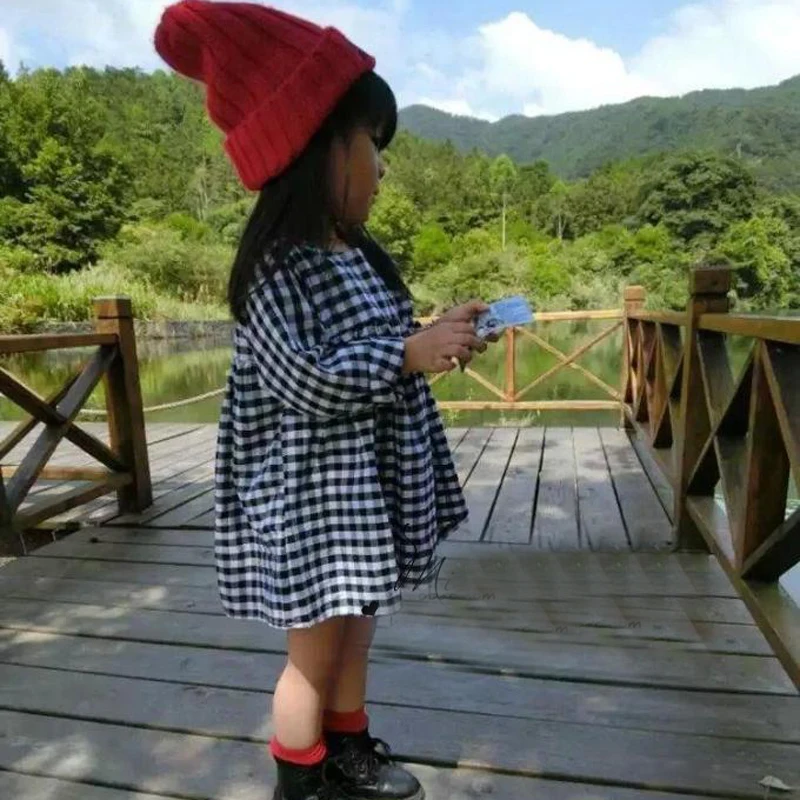 Платье для маленьких девочек новинка 2019 костюм платье в клетку с длинным рукавом